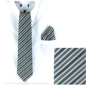 Dona Silk Tie & Handkerchief Square Set Striped 58" Long 4" Wide